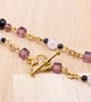Rose Quartz bracelet - Gemstone and Purple cube bead gold chain bracelet - Image 2