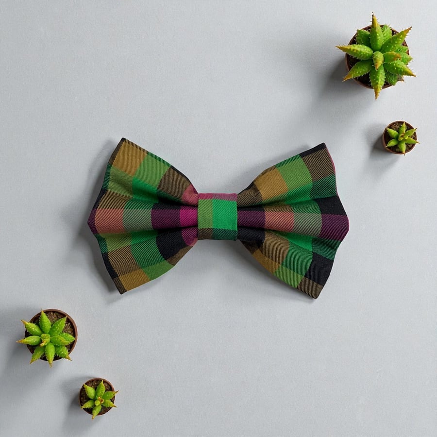 Green & Purple Tartan Handmade Dog Bow Tie 