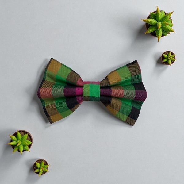 Green & Purple Tartan Handmade Dog Bow Tie 