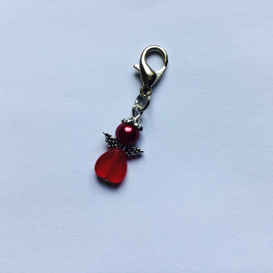 Beaded Angel Bag Charm Zip Pull in Red