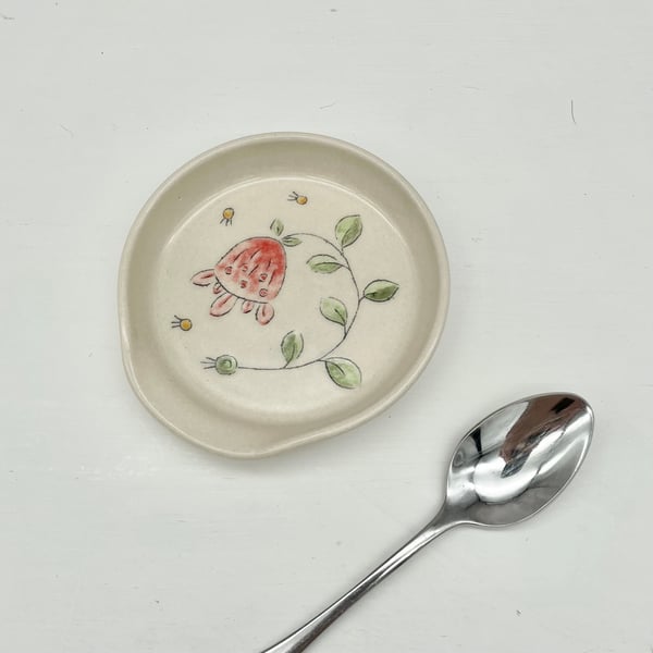 Pretty Trinket Dish Spoon Rest Soap Dish Abstract Flower Handmade Pottery SR5