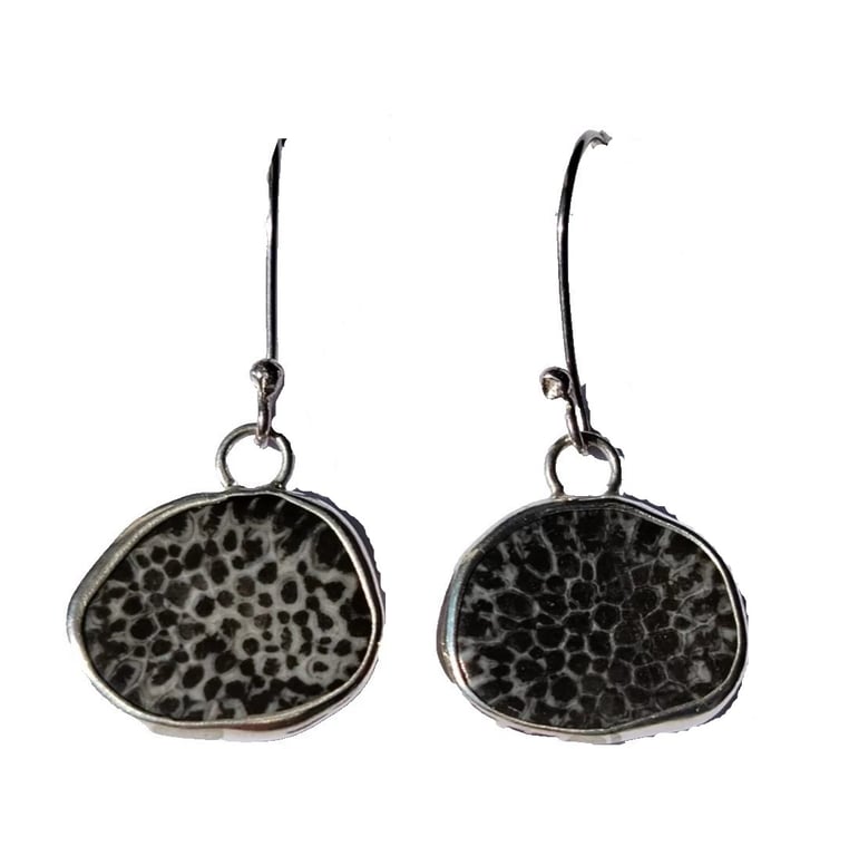 Fossil Coral Earrings Fine & Recycled Sterling Silver Handmade Jewellery 
