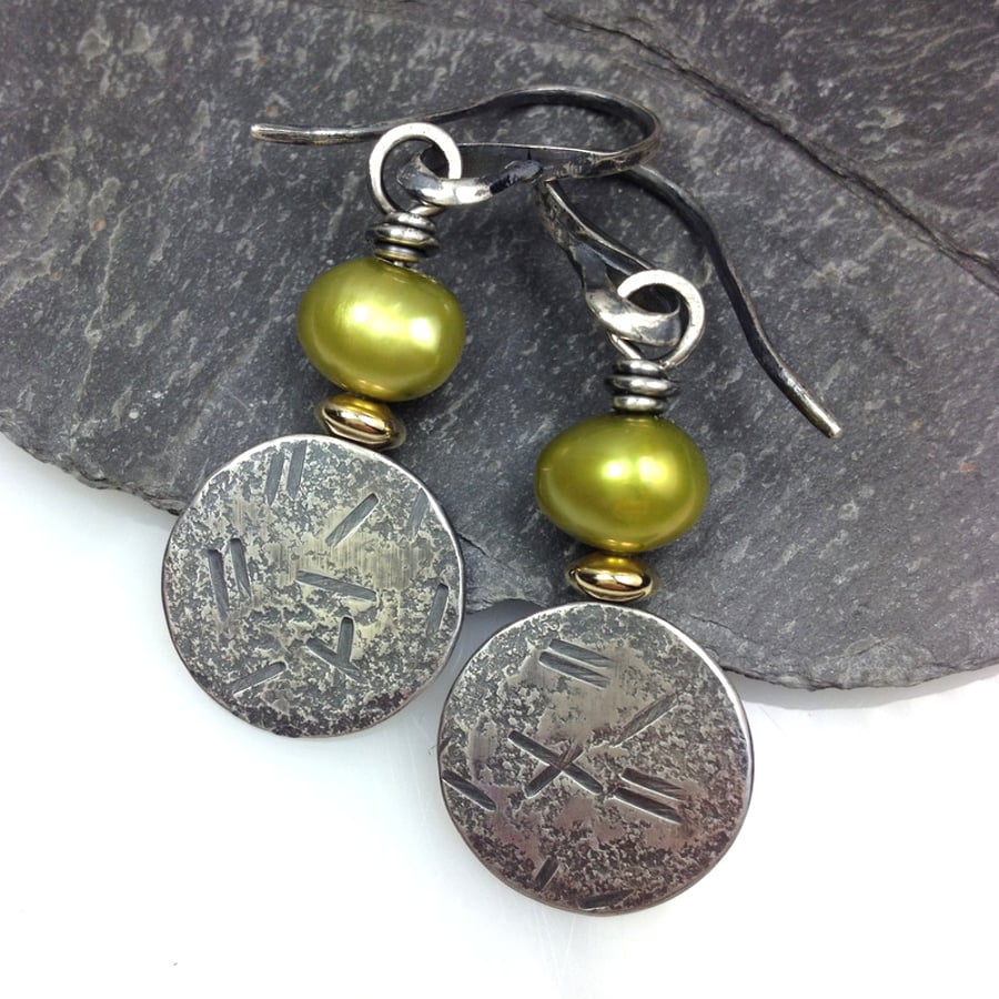  pearl silver and 18ct gold earrings chartreuse