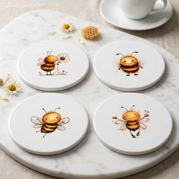 Buzzy Bee Round Coasters (Set of 4)