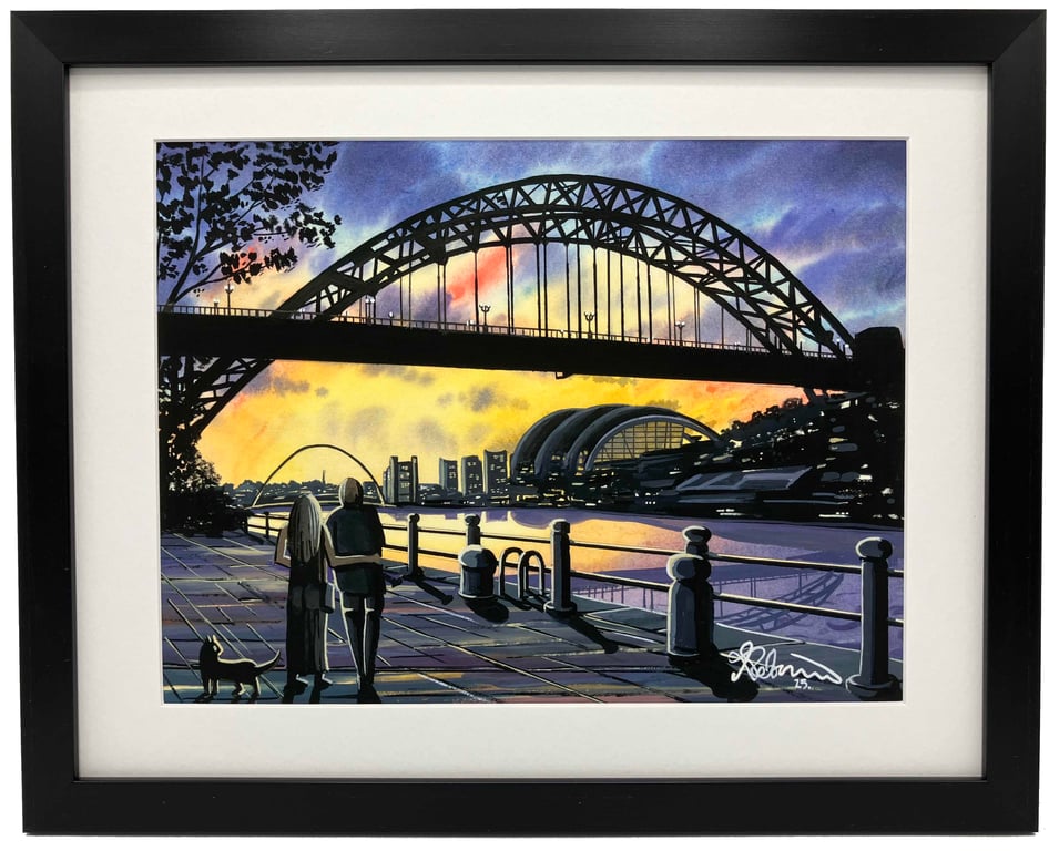 Newcastle, Tyne Bridge. Cityscape Art Framed Art Print 14" x 11" Frame 