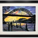 Newcastle, Tyne Bridge. Cityscape Art Framed Art Print 14" x 11" Frame 