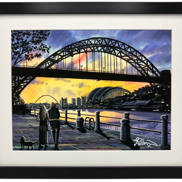 Newcastle, Tyne Bridge. Cityscape Art Framed Art Print 14" x 11" Frame 