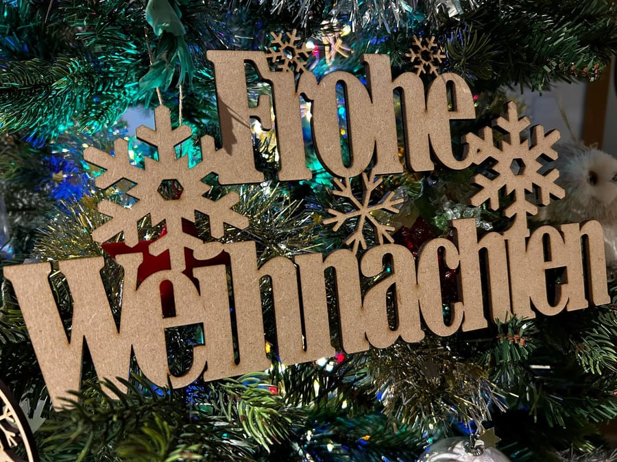 Frohe Weihnachten Sign with Snowflakes - Christmas Sign
