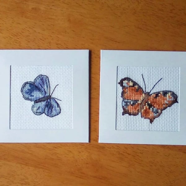 Two cross stitched Butterfly cards