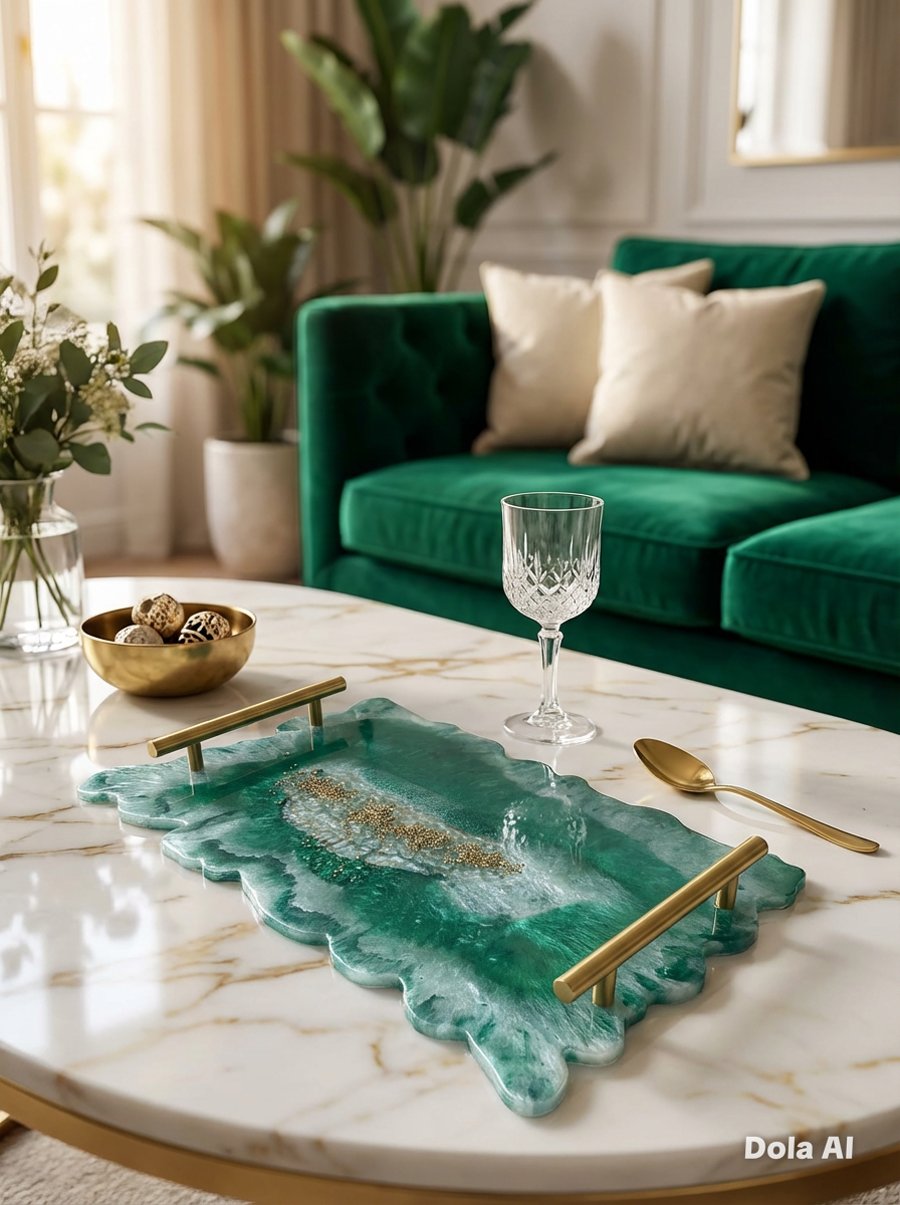 Green and White Epoxy Resin Decorative Tray