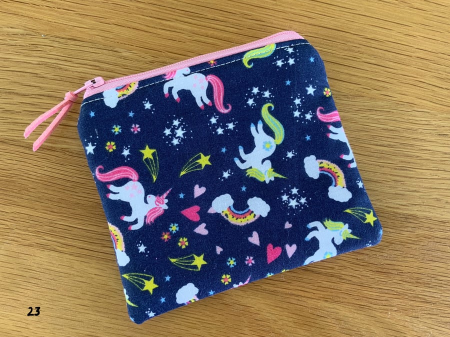 Fabric Coin Purse, Money Pouch, Zipped Purse, Purse, Card Holder, Unicorn