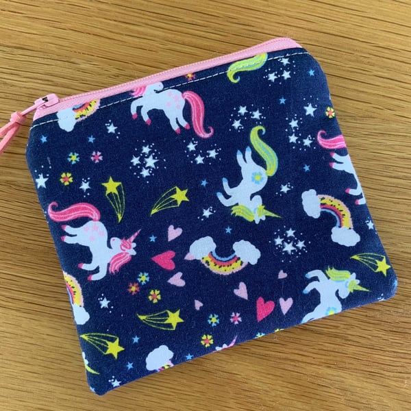 Fabric Coin Purse, Money Pouch, Zipped Purse, Purse, Card Holder, Unicorn