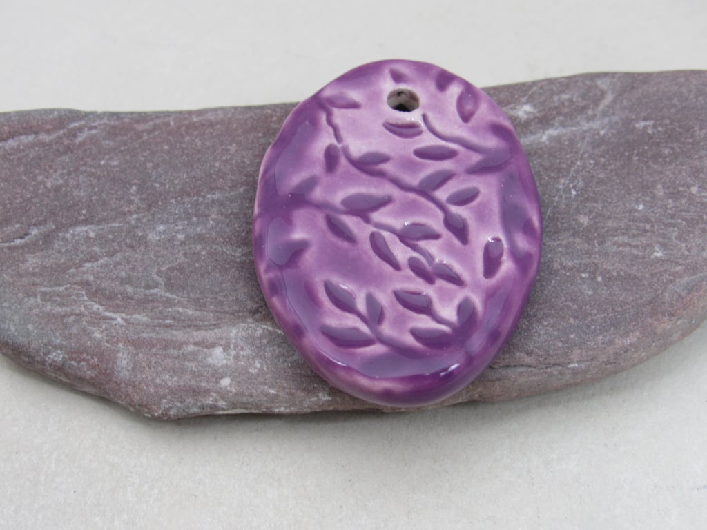 Large Lilac Purple Sprig Ceramic Pendant