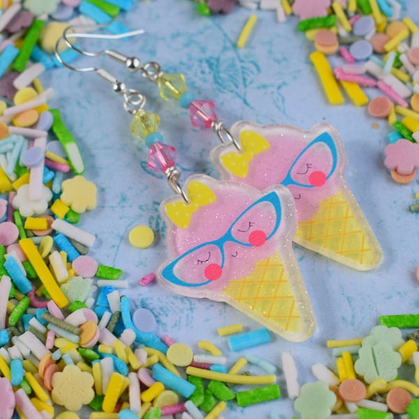 Kawaii Ice Cream Earrings, Fun Acrylic Summer Jewellery