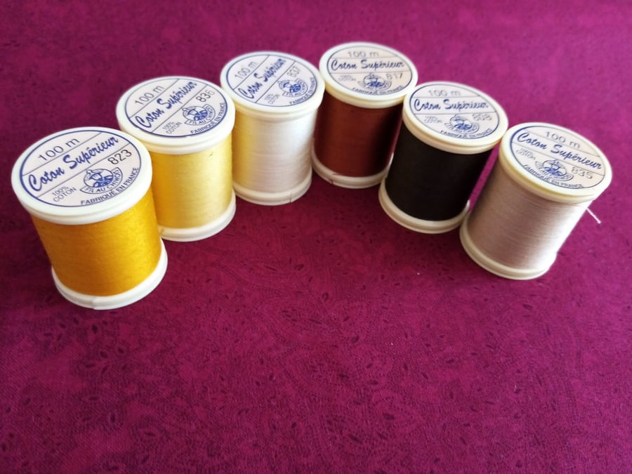 Thread Fabrique en France 100% Cotton 100mts 6 Colours  Ref FY489