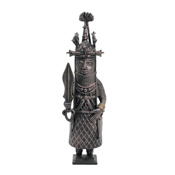 Oba with ceremonial sword figurine, 3d printed Benin Bronze statue, Nigerian art