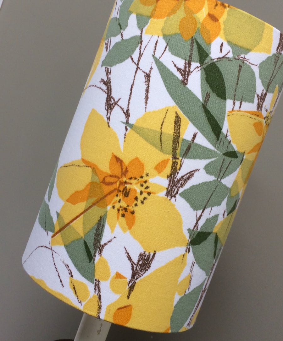 Summer Yellow Flower Cotillion Jonelle Cotillion 60s Vintage fabric Lampshade 