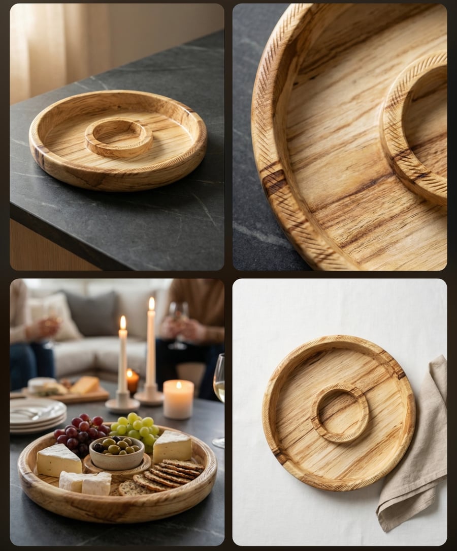 Beautiful unique spalted Beech snack and dip Platter 