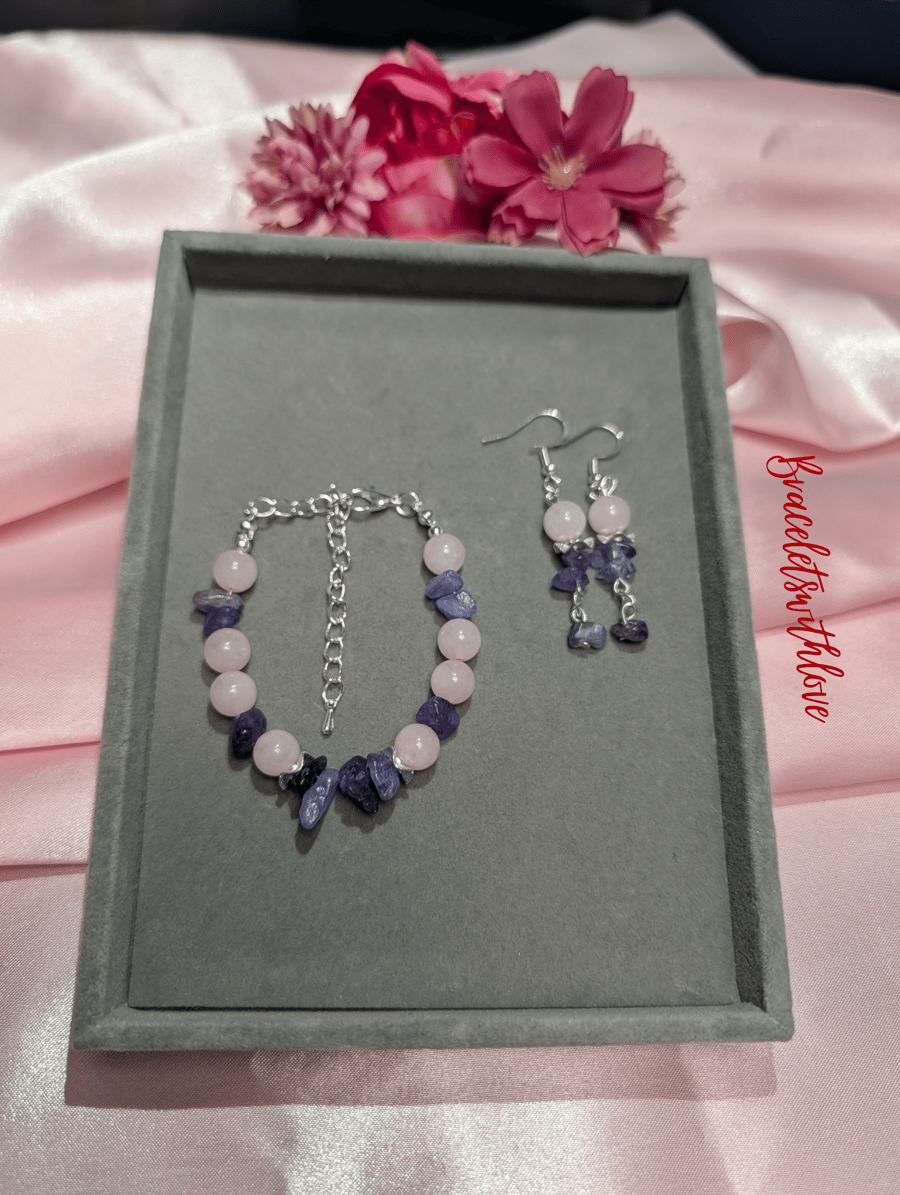Amethyst and Rose Quartz February Birthstone Bracelet Set