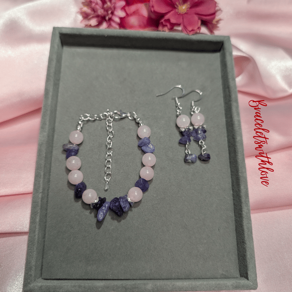 Amethyst and Rose Quartz February Birthstone Bracelet Set