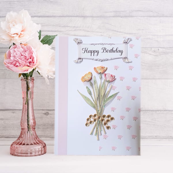 Birthday Card for Someone Special with Floral Decoupage Design 