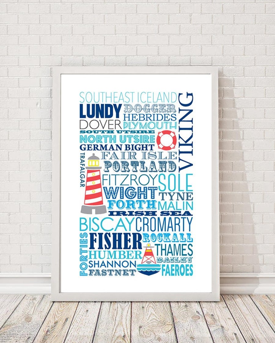 Original Typography Print of the Shipping Forecast