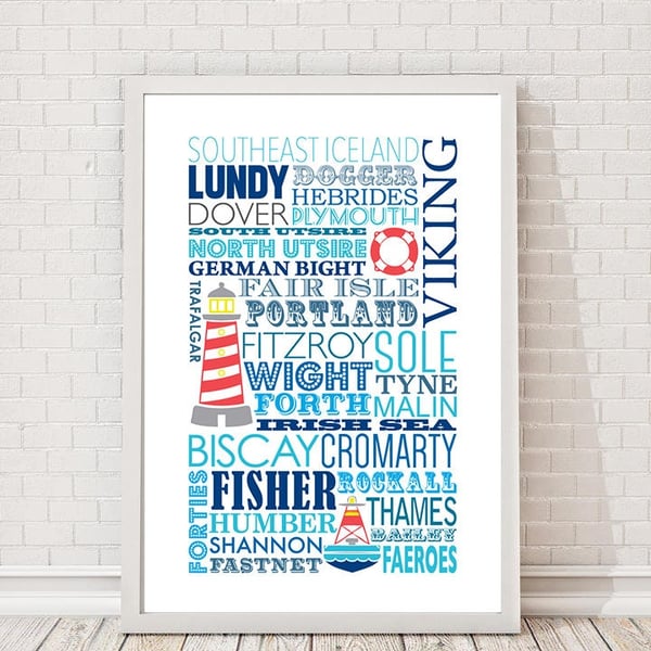 Original Typography Print of the Shipping Forecast