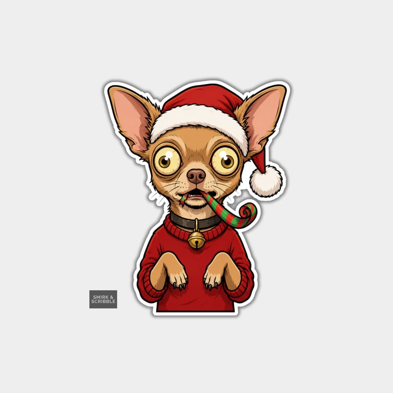 Funny Christmas Sticker Vinyl Xmas Decal For Adults - Chihuahua In Santa Hat