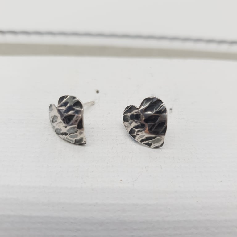 Sterling Silver Textured Heart Earrings Cute Curved Stud Earrings