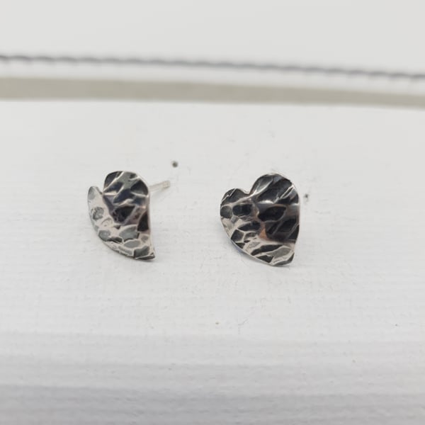 Sterling Silver Textured Heart Earrings Cute Curved Stud Earrings