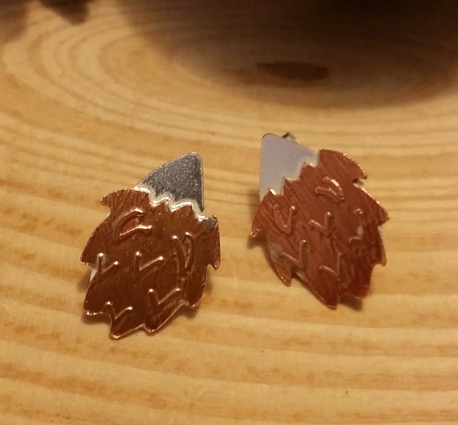 Sterling Silver and Copper Hedgehog Stud Earrings