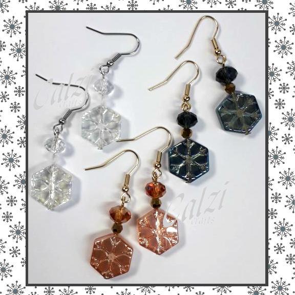 Hexagonal Snowflake Bead Dangle Earrings