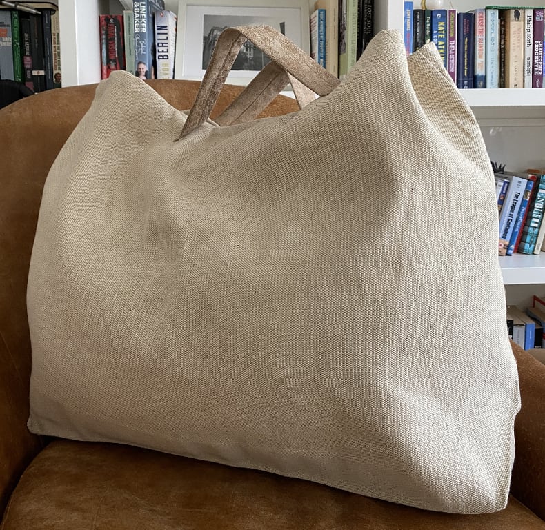 XXL Jute and cotton beach bag with vegan leather handles