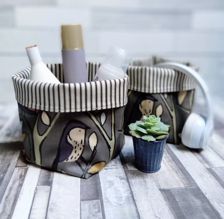 Little Bird Design Oilcloth and Cotton Contemporary Storage Baskets