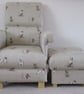 Dogs Armchair & Footstool Adult Chair Pouffe in Fryetts Pooches Fabric Natural - Image 2