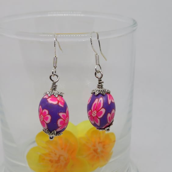 Pink and Purple Oval Earrings