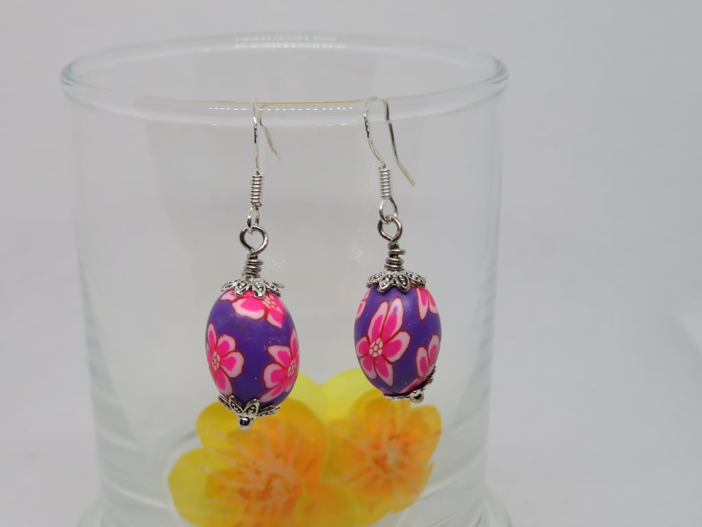 Pink and Purple Oval Earrings