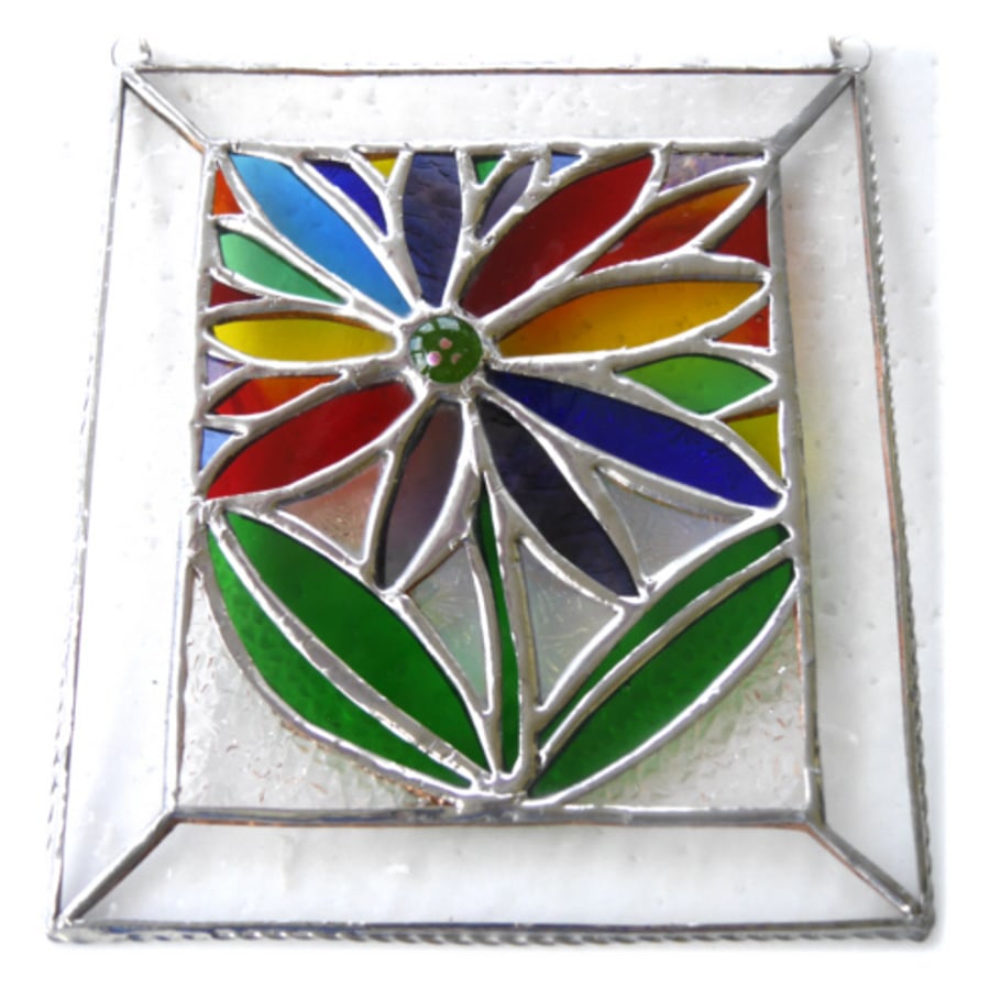 RESERVED Rainbow Flower Panel Suncatcher Stained Glass Picture 