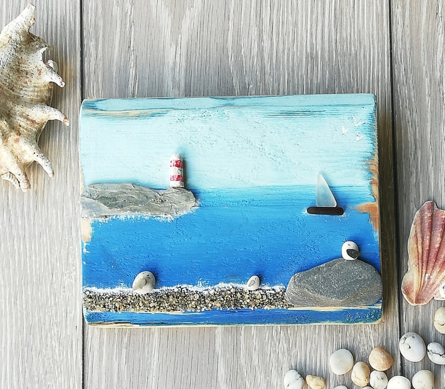 Coastal scene palletwood plaque wall hanging