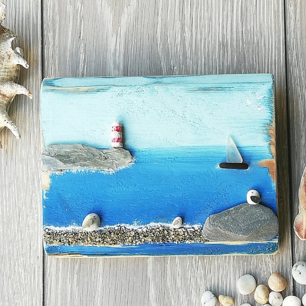 Coastal scene palletwood plaque wall hanging