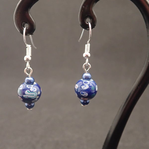 Blue Ceramic Bead Earring