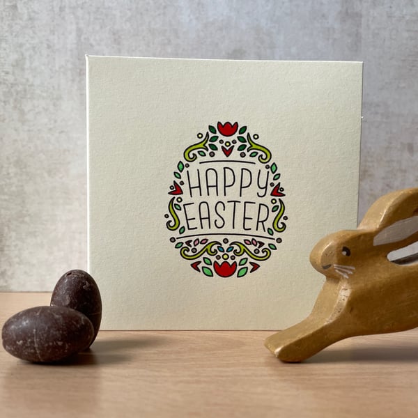 Easter Card - easter egg, hand painted in spring colours