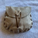 Earthy Brown Coloured Leather Medieval Style Pouch - Celtic Dragon closure