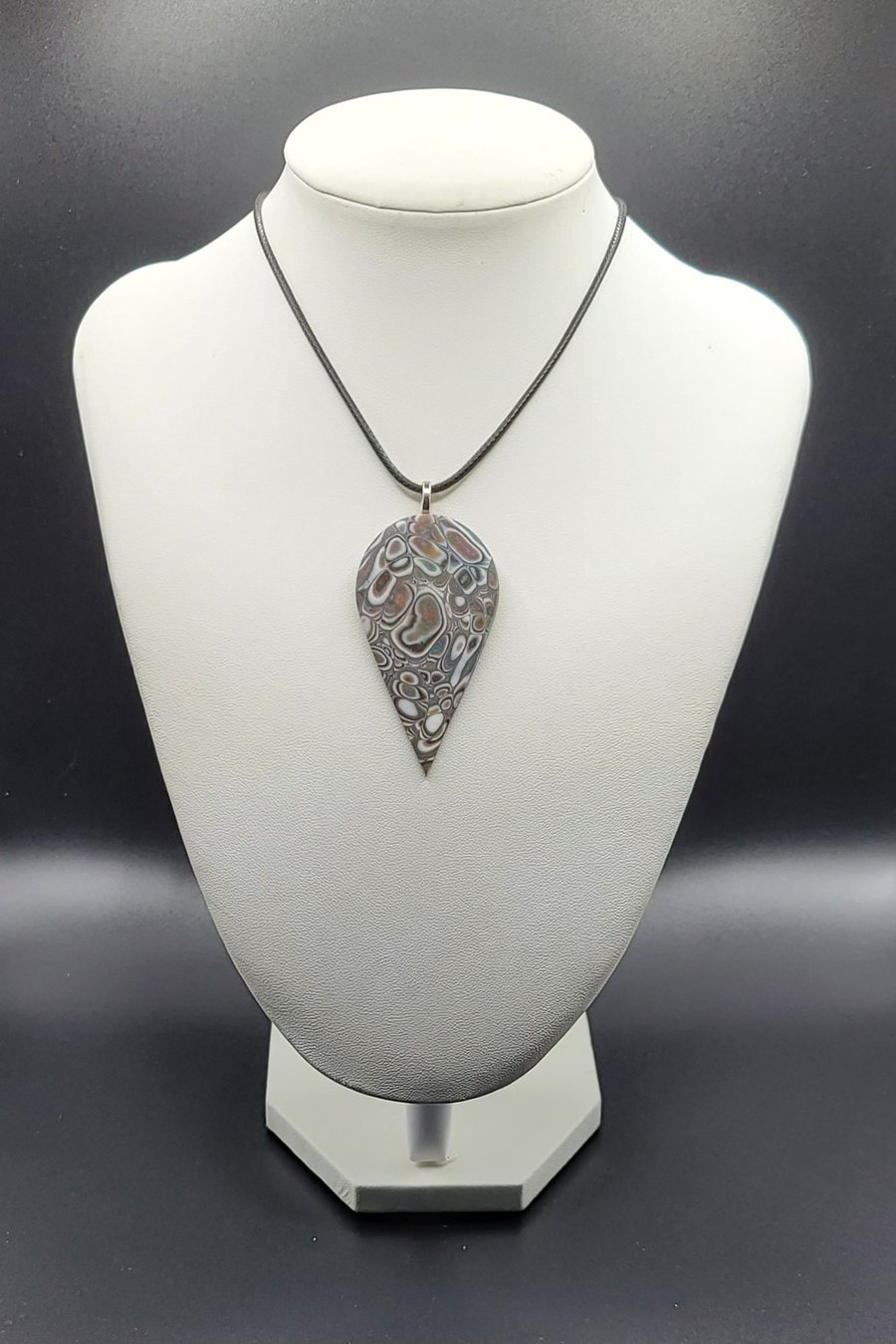 Large Teardrop Pendant Necklace 60x30mm, Handmade Polymer Clay Statement Necklac