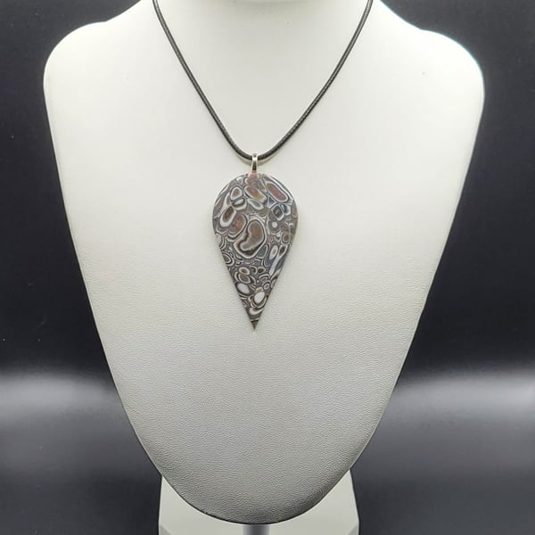 Large Teardrop Pendant Necklace 60x30mm, Handmade Polymer Clay Statement Necklac