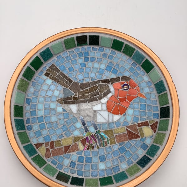 Golden robin mosaic birdbath garden water bird dish