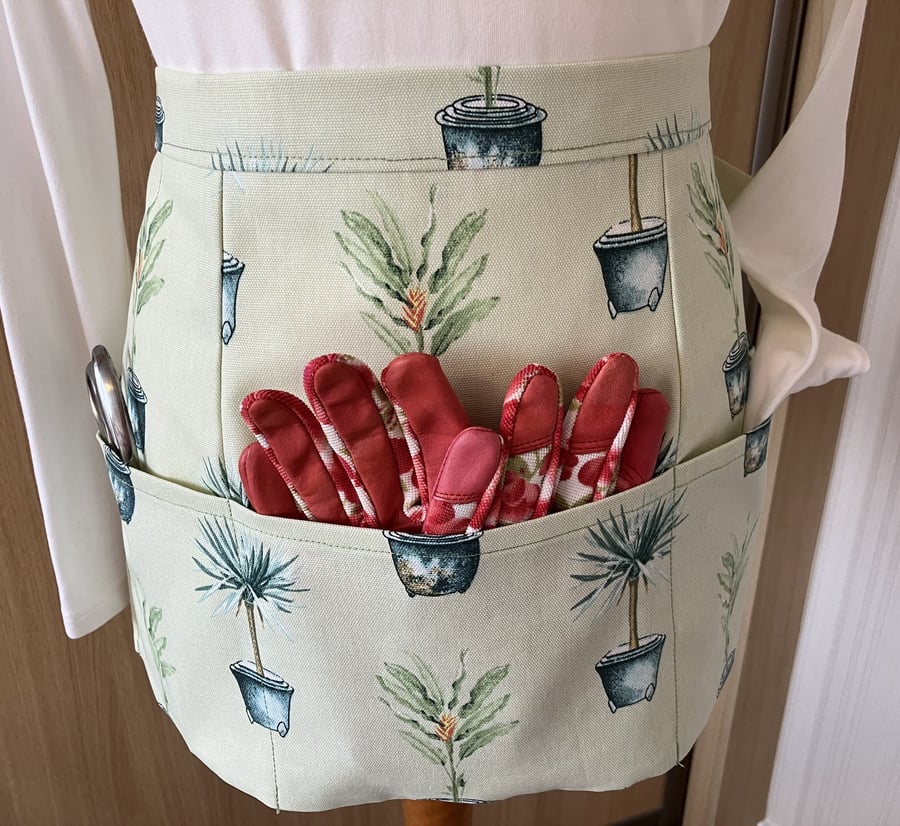 Green plant gardening apron, Handmade in the UK