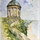 Original watercolour print of Mussenden Temple Co Antrim Northern Ireland