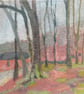 Small Framed Oil Painting on Linen, Talkin Tarn, Cumbria, Trees by Boat House