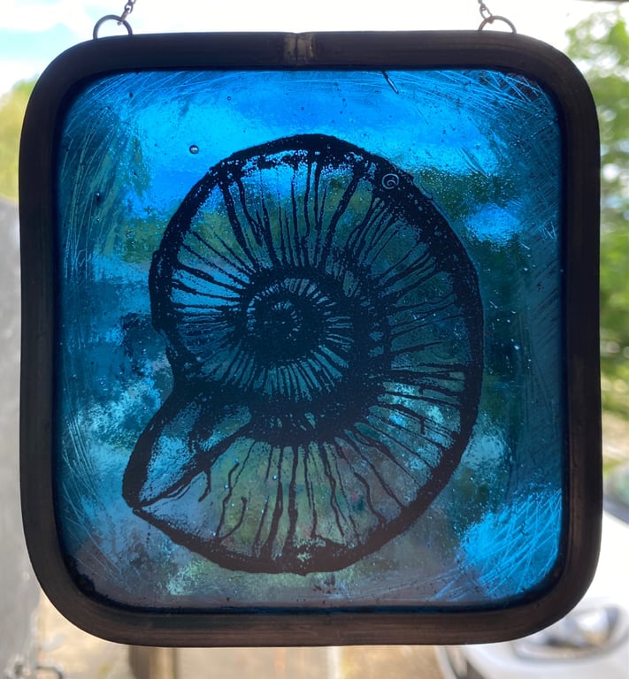 Ammonite stained glass light catcher 